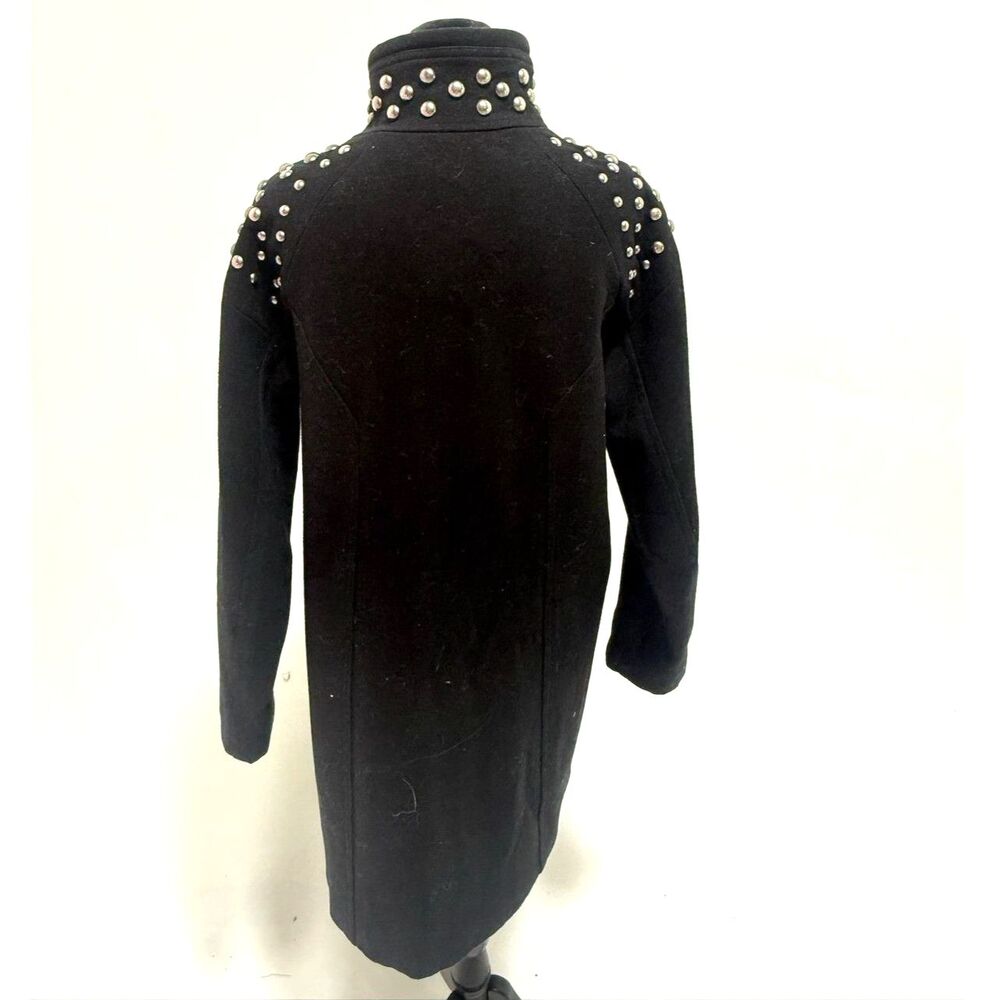 H&M black wool studded shoulder long moto jacket - Picture 10 of 10